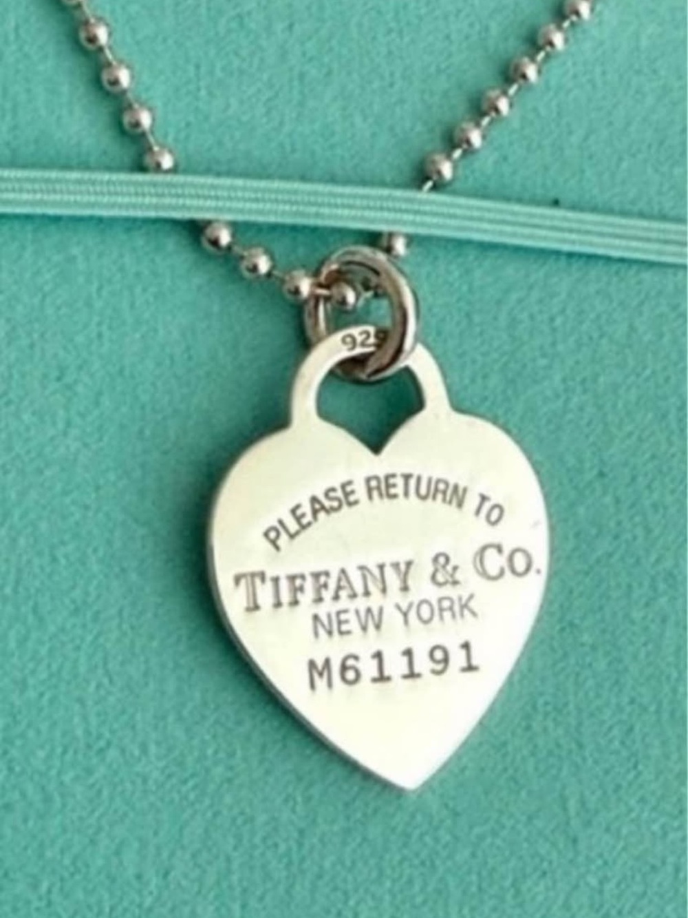 LARGE LONG Authentic Tiffany Heart Tag Necklace chain beaded chain Tiffany tag